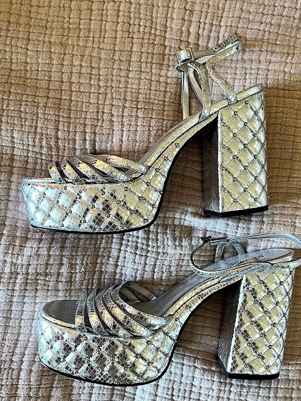 Michael Kors Quilted Platform Heels in Silver US 9